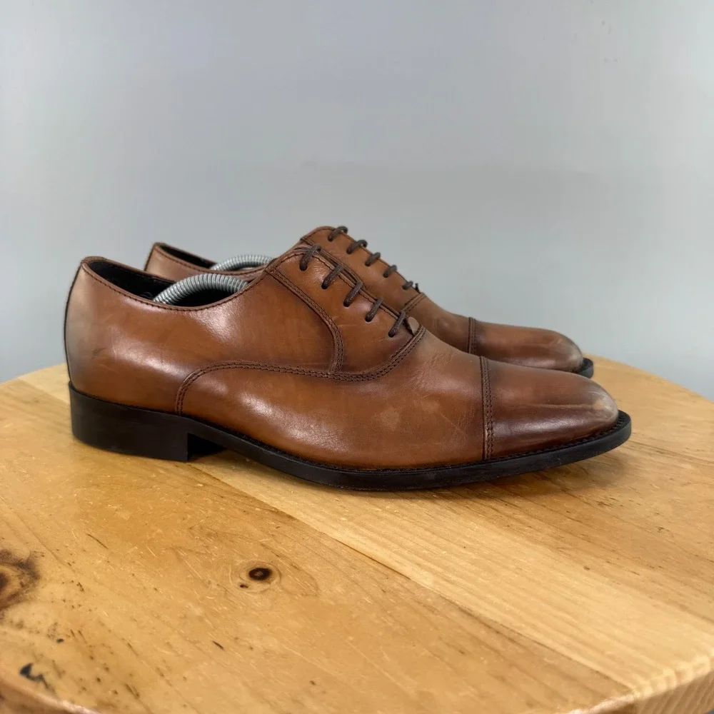 To Boot New York Caufield Mens Size 7.5 M Cap Toe Oxford Brown Leather EUC